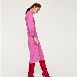Gathered asymmetric fuscia dress Zara